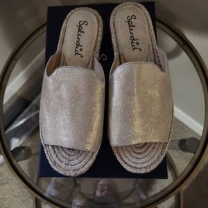 Splendid Franci Metallic Gold Espadrille Platform Slide Sandals Size 8.5